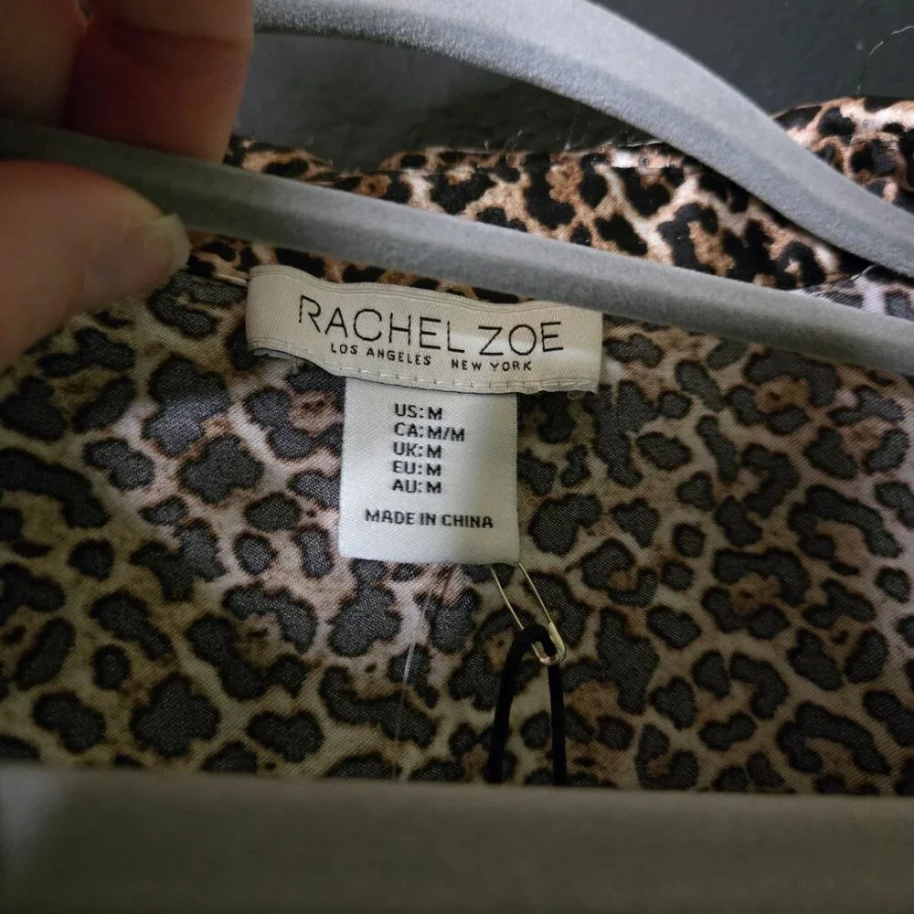 Rachel Zoe Womens Leopard‎ Print Button-Up Blouse Medium